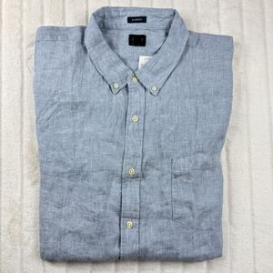 J. Crew Classic Linen Blend Shirt Men's 2XL Blue Long Sleeve Button Down NWT